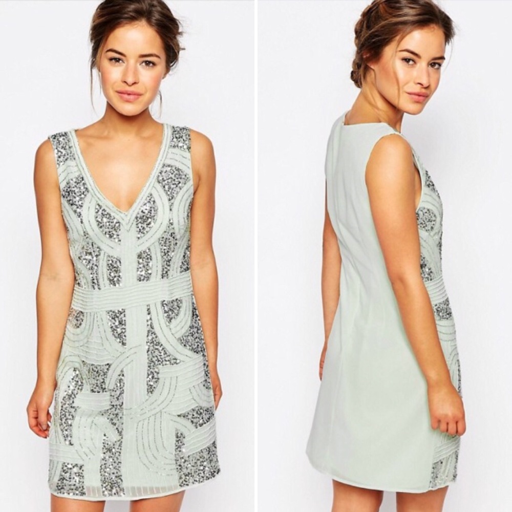 ASOS Maya Petite Beaded Shift Dress, Mint, 6